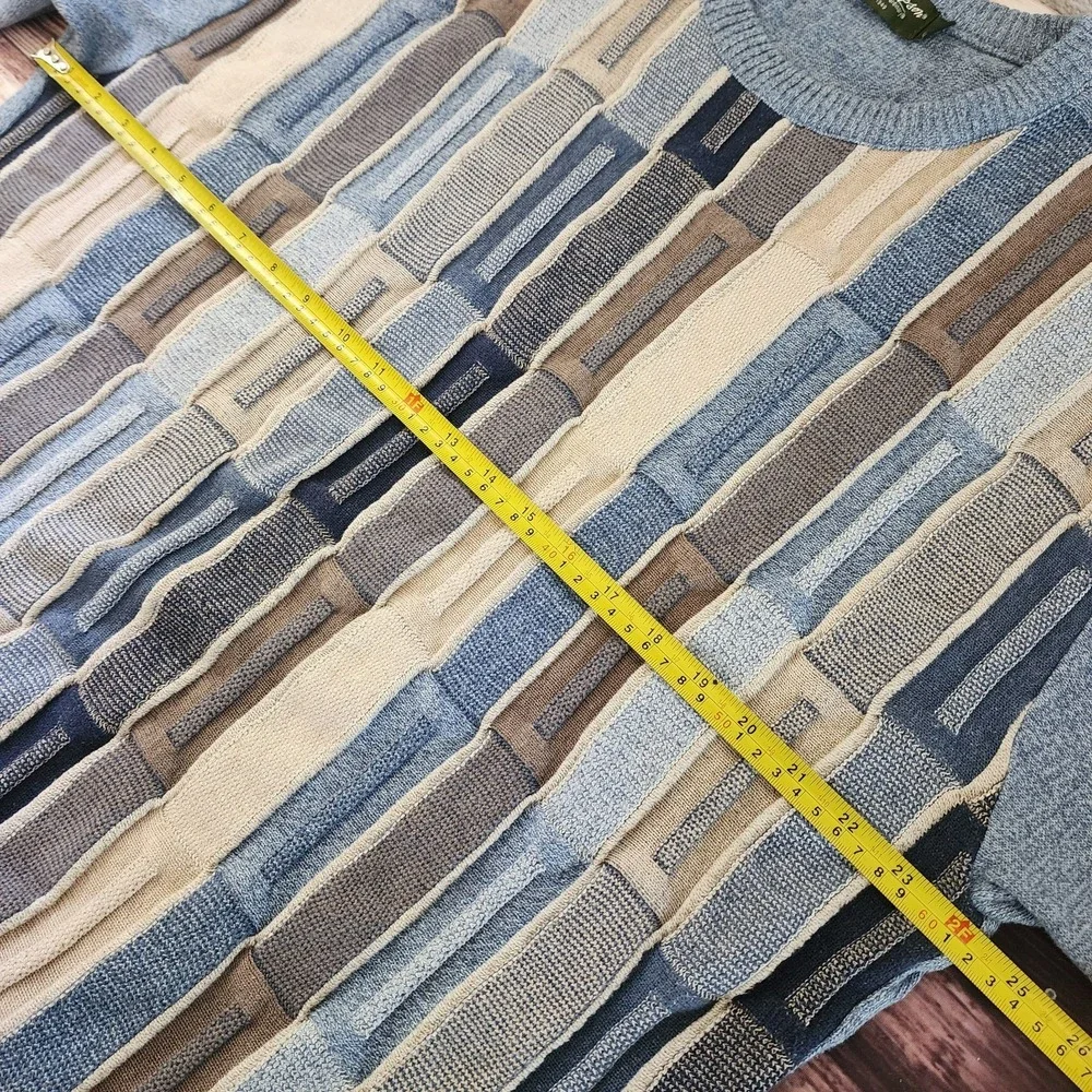 Norm Thompson XL 3D Knit Sweater Blue Beige Geometric Coogi Style Vintage‎ - Picture 7 of 8